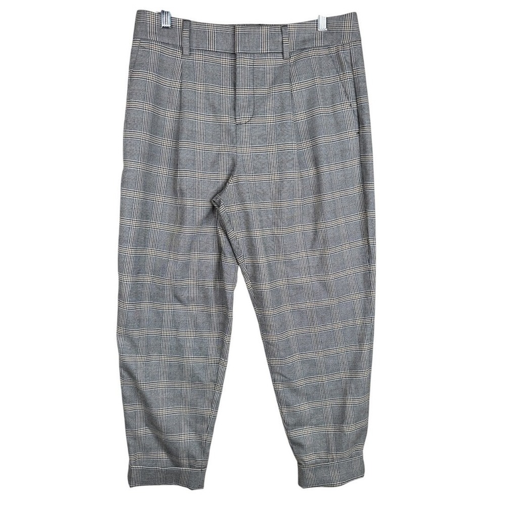Banana Republic Plaid High Rise Tapered Dress Pants size 6 Short Gray/White